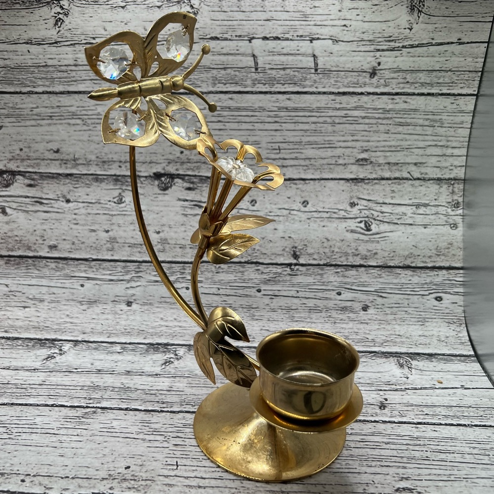 Brass Candle Holder Butterfly With Flower